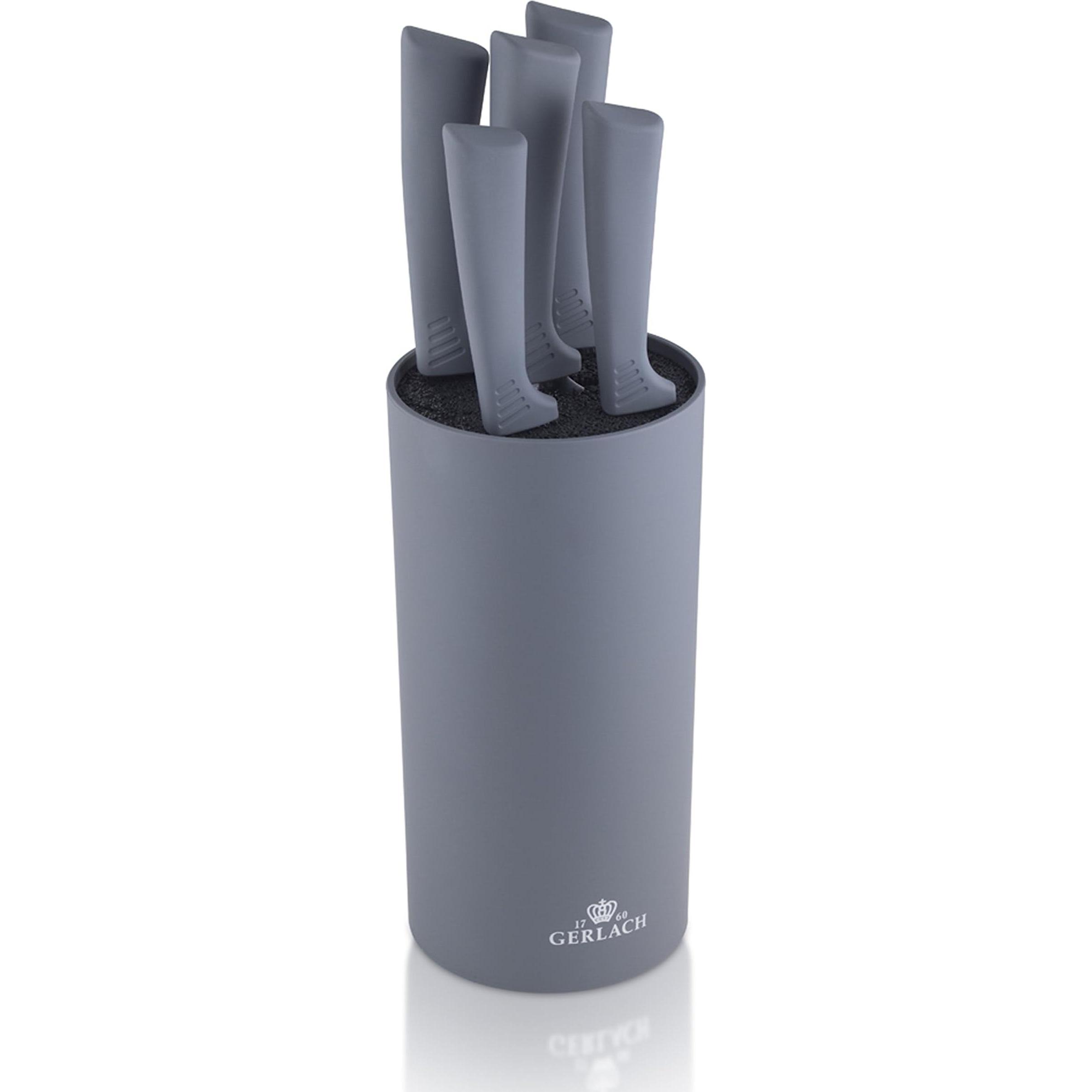 Gerlach Messersatz Im Block Smart Grey, Edelstahl, Grau, 16 x 12 x 36.5 cm, 5-Einheiten, Messerblock, Grau