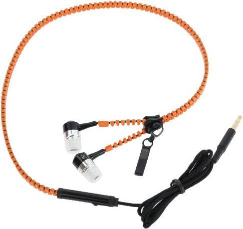 Image du produit Hermex Casque stéréo intra-auriculaire à fermeture éclair + fiche AUX plaquée or + ON OFF - Orange (Filaire)