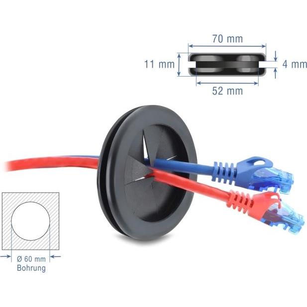 Delock, Canale passacavi, Gummi Kabeldurchführung rund Ø 60 mm schwarz (Foro cavo)