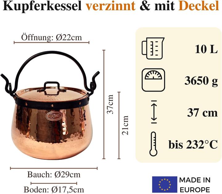 Produktbild Copper Garden Kupferkessel 10 L mit Henkel und Deckel
