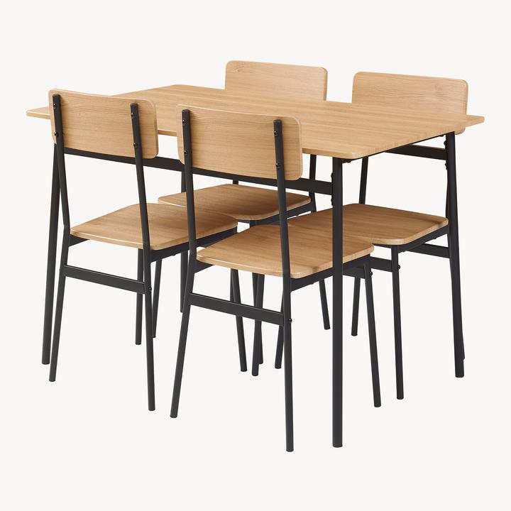 Image du produit En.Casa Essgruppe Pollenev 5-tlg. Schwarz/Eicheoptik (Panneau de bois MDF)