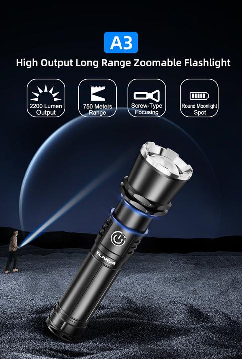 Actual product image Klarus A3 Zoom LED Flashlight Focusable 2200 Lumens USB-C Rechargeable (15.80 cm, 2200 lm)