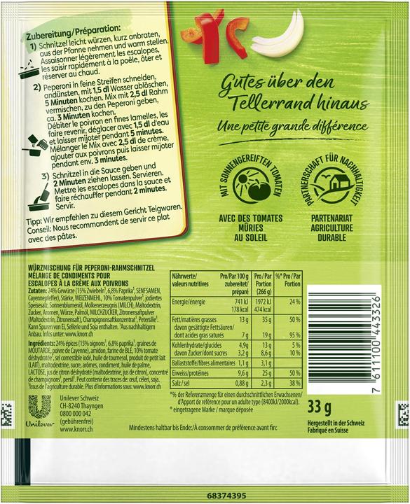 Valeurs nutritives et ingrédients Knorr Sauce sèche (33 g)