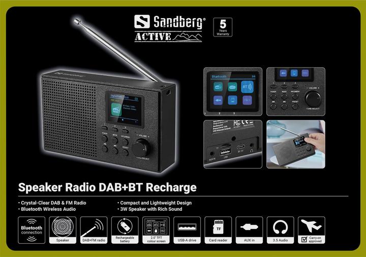 Productafbeelding Sandberg Speaker Radio DAB+BT Recharge (DAB+, FM, Bluetooth)