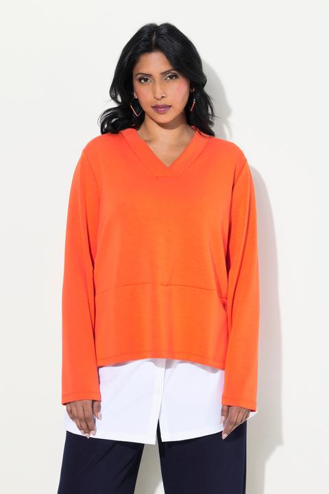 Image du produit Ulla Popken Sweat-shirt, col en V et manches longues, empiècement chemisier intégré (42, 44)