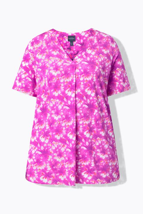 Ulla Popken Slinky-Shirt, Zierfalte, A-Linie, V-Ausschnitt, Halbarm