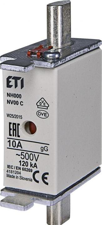 Actual product image Csdk SL Fuse NH00 10A gG, 500V AC, breaking capacity 120kA, standard IEC 60269-1, IEC 60269-2, with status (10 A)