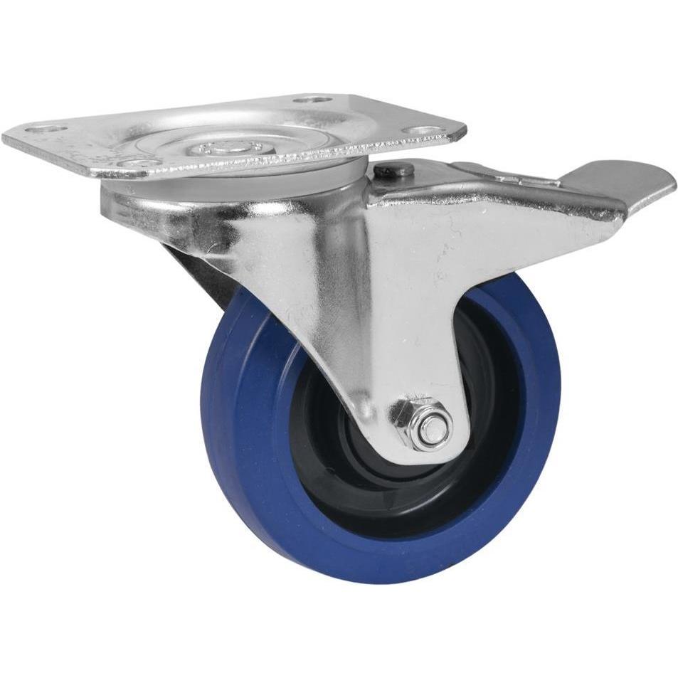 Roadinger, Möbelrollen, Lenkrolle RD-100B 100mm blau mit Bremse