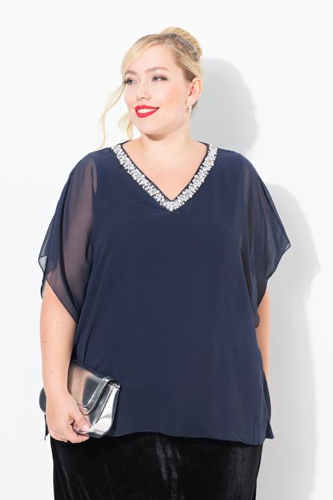 Immagine prodotto Ulla Popken Blusa a doppio strato di chiffon con scollo a V e mezze maniche (54)