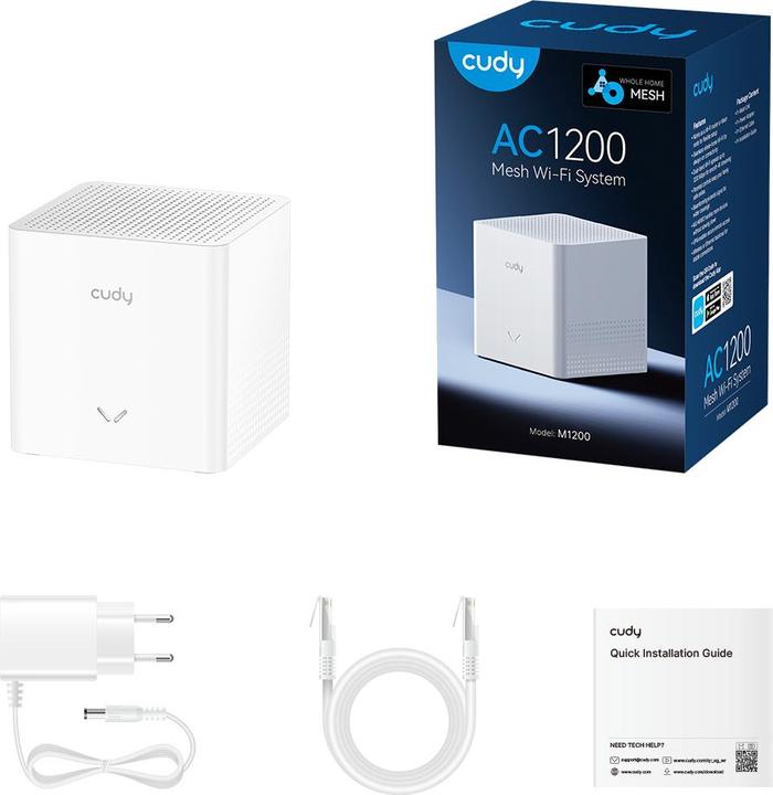 Actual product image Cudy M1200 1-PACK mesh wi-fi system Dual-band ( / ) Wi-Fi 5 (802.11ac) White Internal
