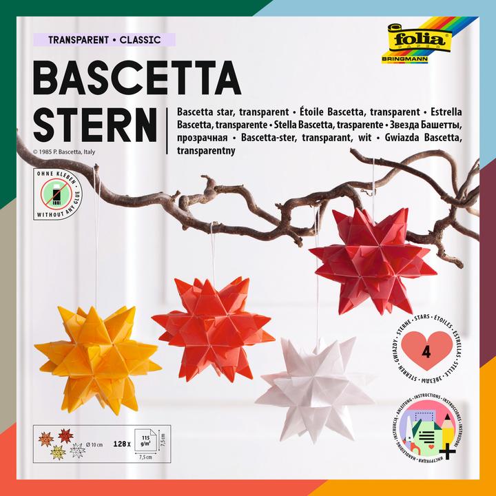 Produktbild Folia Faltblätter Bascetta-Stern Mini weiss, gelb, rot, orange (115 g/m², 128x)