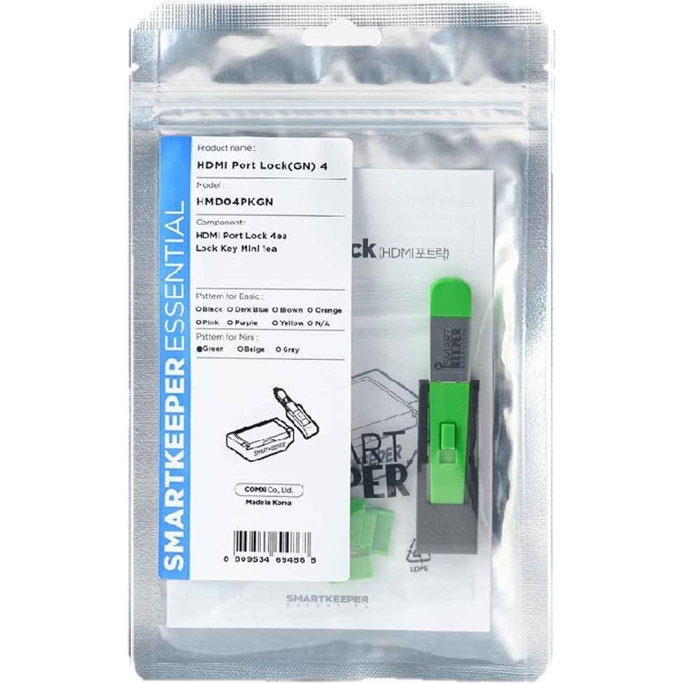 Smart Keeper 4 blocchi per porte HDMI con 1 chiave di tipo mini, Sicurezza notebook, Verde