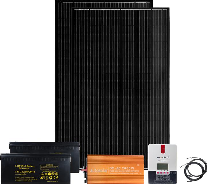 Actual product image Autosolar Complete package 670W solar system with battery 2 x 220Ah and 2000W inverter (670 W)