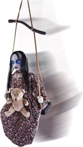 Produktbild Funny Totally Halloween | Zombie Meisje op Schommel | Animatronic | Beweging + LED + Geluid | 145 cm