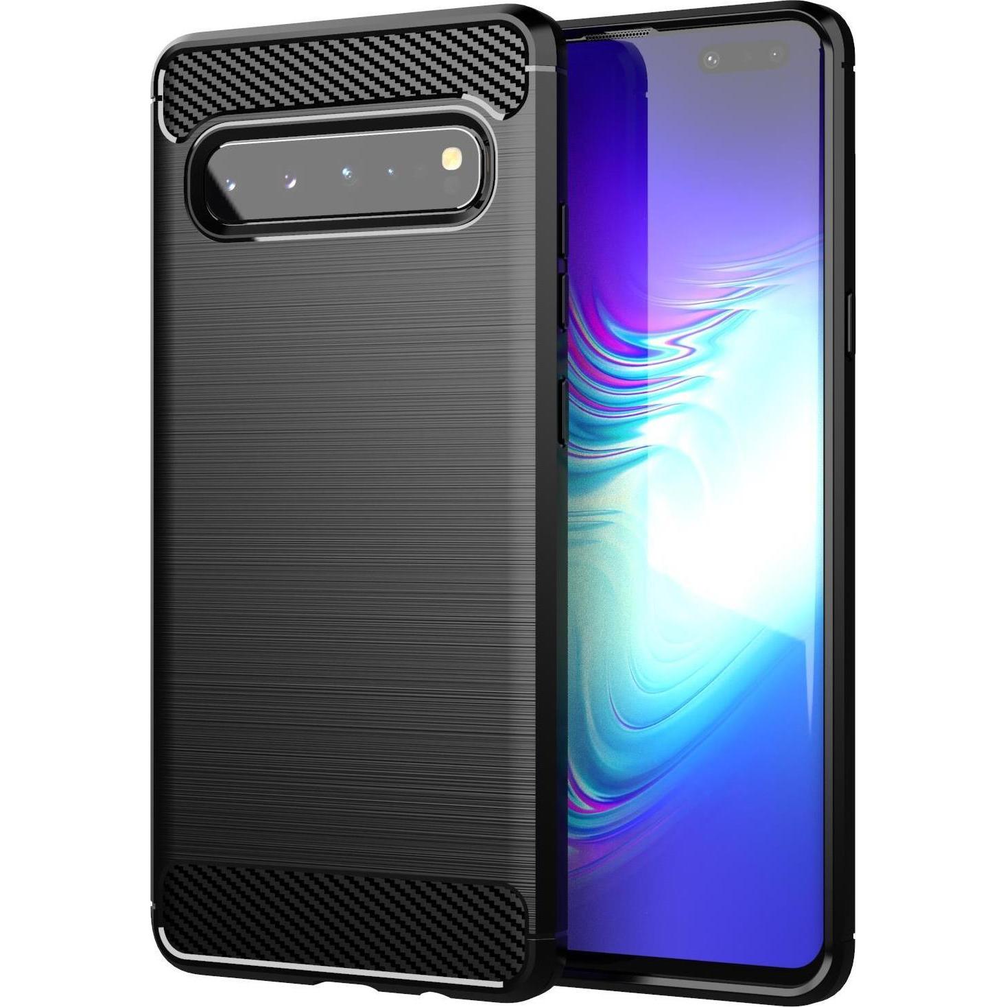 Cadorabo TPU Ultra Slim carbon edelstahl Kombi Cover (Samsung Galaxy S10 5G), Smartphone Hülle, Schwarz