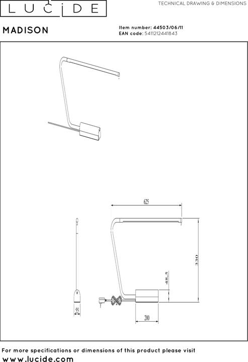 Produktbild Lucide MADISON LED Schreibtischlampe 9W dimmbar Steuerbare Lichtfarbe Modern Chrom 44503/06/11 (250 lm)
