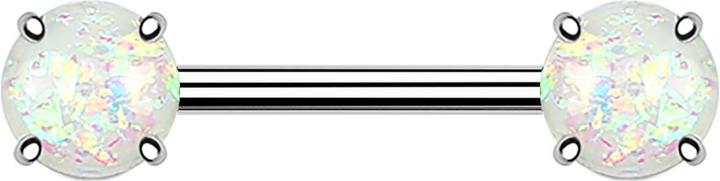 Produktbild Star Piercing Barbell mit zwei Opal Kugeln weiss (Messing, Chirurgenstahl 316L)