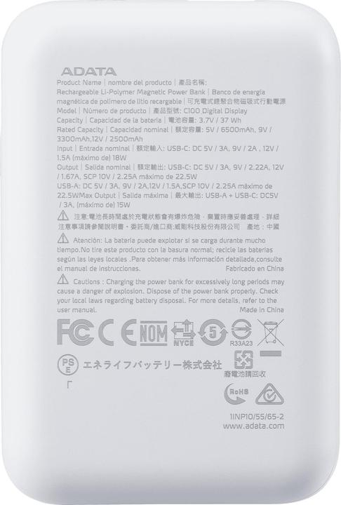 Actual product image Adata Powerbank P10022-12 10000 mAh, Akkutyp: Lithium-Polymer (10000 mAh, 15 W, 37 Wh)