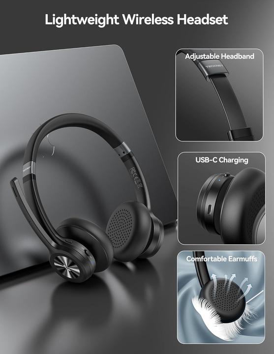 Immagine prodotto Tecknet Bluetooth-Headset mit Mikrofon und Noise Cancelling (Senza fili, USB-C)