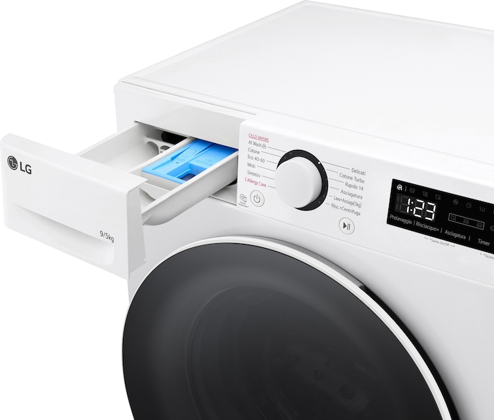 Image du produit LG D2R5S09TSWW Lave-linge séchant slim 9/5kg AI DD, Classe E, 1200 tr/min, TurboWash 360, Vapeur