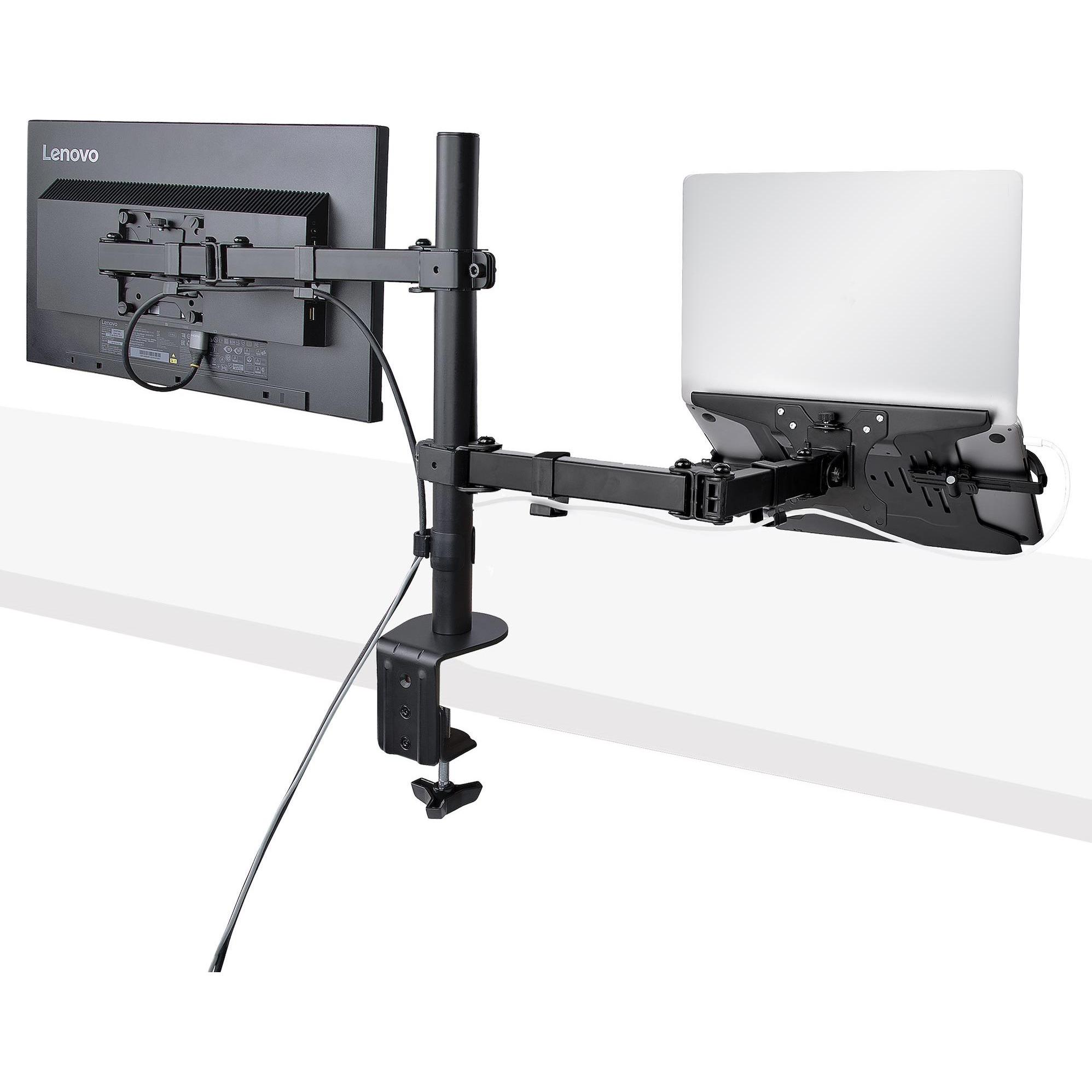 StarTech Monitor Arm with VESA Laptop Tray (Tisch, 34", 8 kg), Monitor Halterung, Schwarz