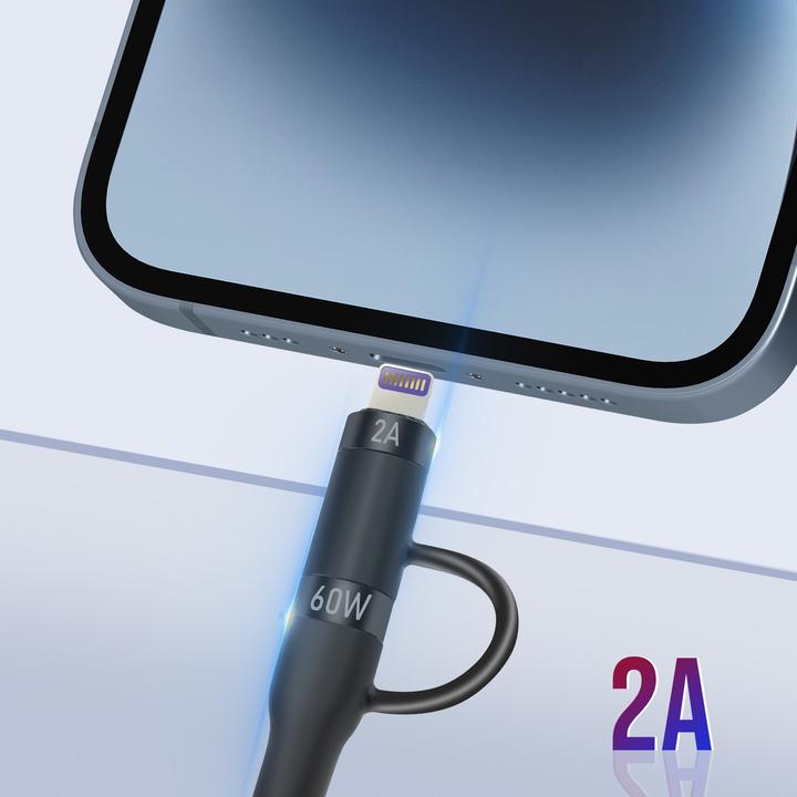 Immagine prodotto Forever Cavo 2in1 USB-C - Lightning + USB-C 1,0 m 60W nero (1 m, USB 3.2 Gen 1, 60 W)