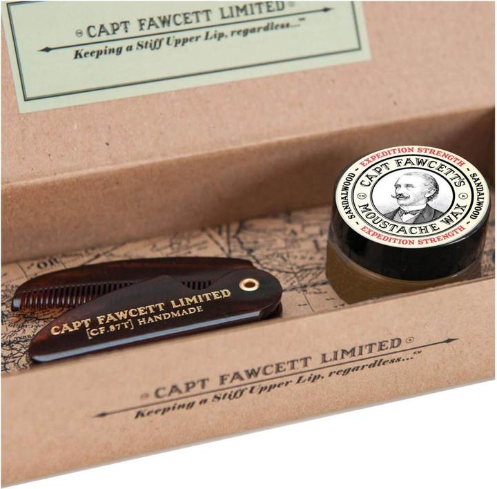 Actual product image Captain Fawcett Capt. Fawcett Care - Expedition Strength Moustache Wax & Folding Pocket Moustache Comb Kit (15 ml)