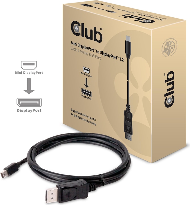 Actual product image Club 3D MiniDP to DP cable version 1.2 - 21.6Gbps (2 m, DisplayPort)