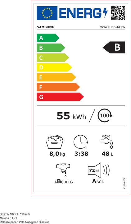 Label énergétique Samsung WW80T554ATW/S2 (8 kg, Gauche)