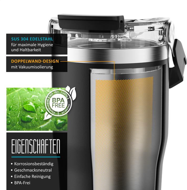 Image du produit Arendo Thermobecher 600 ml, Thermal Mug, Kaffee to go Becher mit Deckel aus Edelstahl 0,6 L, auslaufsicher (0.60 l)