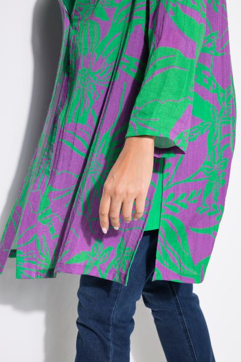 Produktbild Ulla Popken Blusenjacke, Blüten, V-Ausschnitt, Langarm (54)