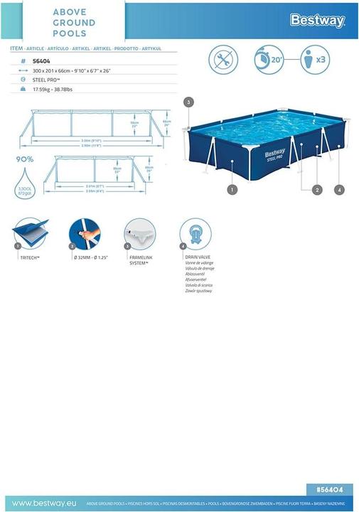 Immagine prodotto Bestway Steel Pro Pool (300 x 201 x 66 cm)