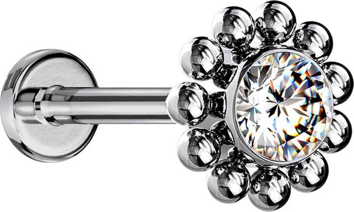 Produktbild Star Piercing Micro Labret Innengewinde silber Kugelblume Kristall silber (ohne Messing, Titan)