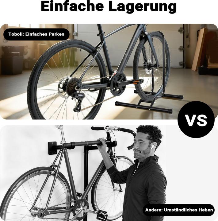 Actual product image Toboli Mobile Bicycle Stand 1 Bike 60mm Tyre Width Floor Bike Rack for Repair, Assembly, etc.