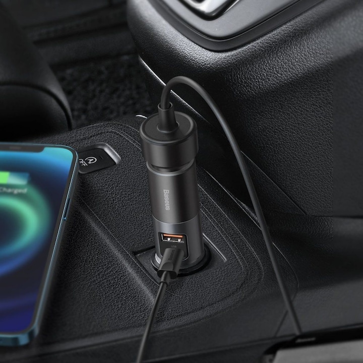 Image du produit Baseus Share Together Fast Charge Car Charger with Cigarette Lighter Expansion Port, USB + USB-C 120