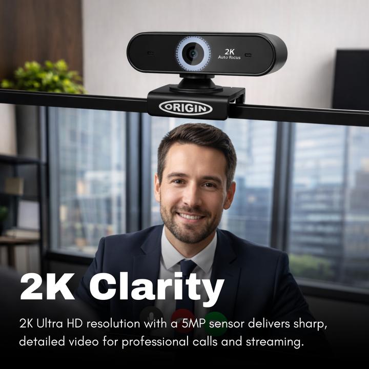 Produktbild Origin Storage USB Webcam 2K Full HD, 5 MP, 2592 x 1944 Pixel, 2K Ultra HD, 60 fps, 10x, USB 2.0 (5 Mpx)