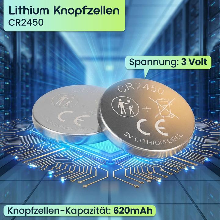 Produktbild Ideoon 10er Set CR2450 Lithium Knopfzellen 3V Batterien, 620 mAh hohe Kapazität (10 Stk., CR2450, 620 mAh)