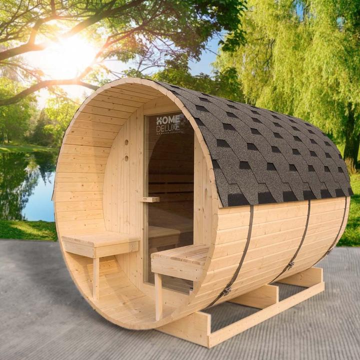 Actual product image Home Deluxe Outdoor sauna barrel sauna AQUILA DELUXE L- 195 x 220 cm for 4 persons - Sauna with 8kW heater
