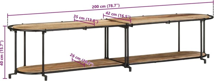 Immagine prodotto VidaXL Mobile TV Mobile TV basso Tavolo TV Mobili TV Legno di mango grezzo (200 x 42 x 40 cm)