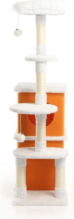 Image du produit Fudajo Arbre à chat Blanc/Brun 125cm Poste de grattage avec du sisal, des niches/2 maisons à chats (125 cm, Blanc, Marron)