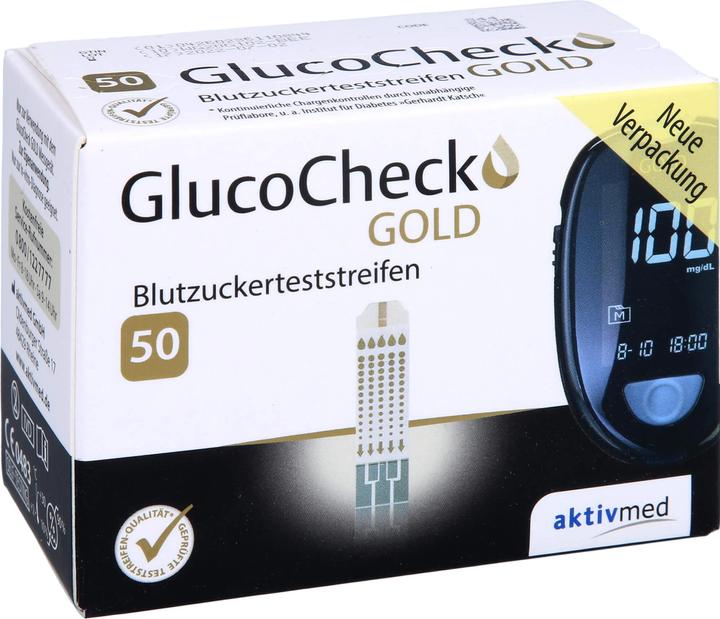 Produktbild Gluco Check GlucoCheck Gold Blutzuckerteststreifen, 50 St. Teststreifen (Teststreifen)