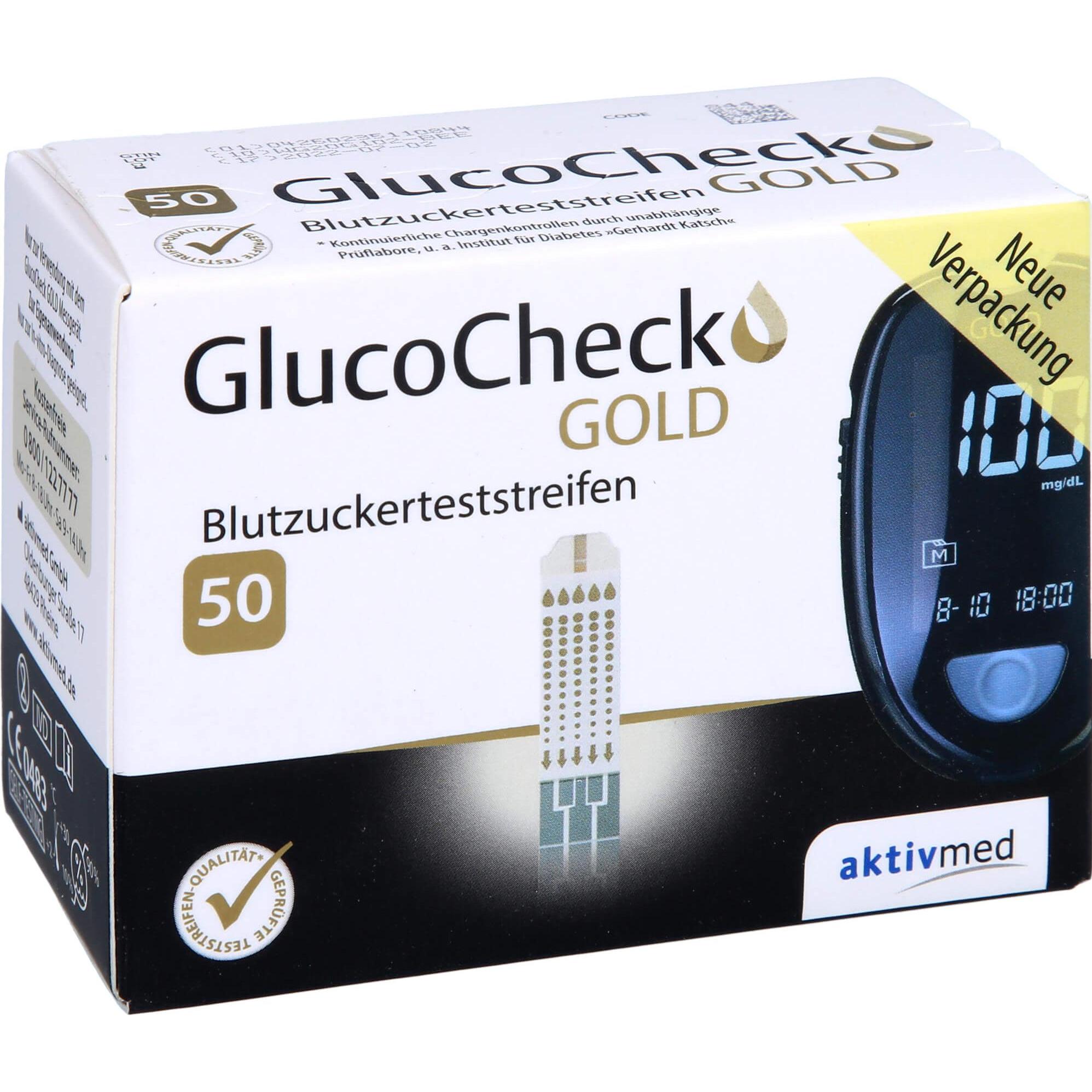 Gluco Check, Bluttest, GlucoCheck Gold Blutzuckerteststreifen, 50 St. Teststreifen (Teststreifen)