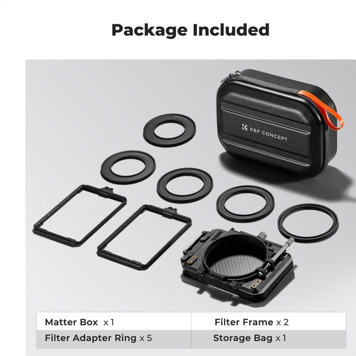 Produktbild K&F Concept Square Movie Blackout Kit, 2 Slots 4*5.65, with 67/72/77/82/95mm Adapter Ring (67 mm, ND- / Graufilter, 143.51 mm)