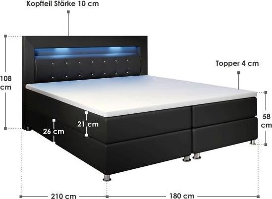 Produktbild Juskys LED Boxspringbett Montana (180 x 200 cm)