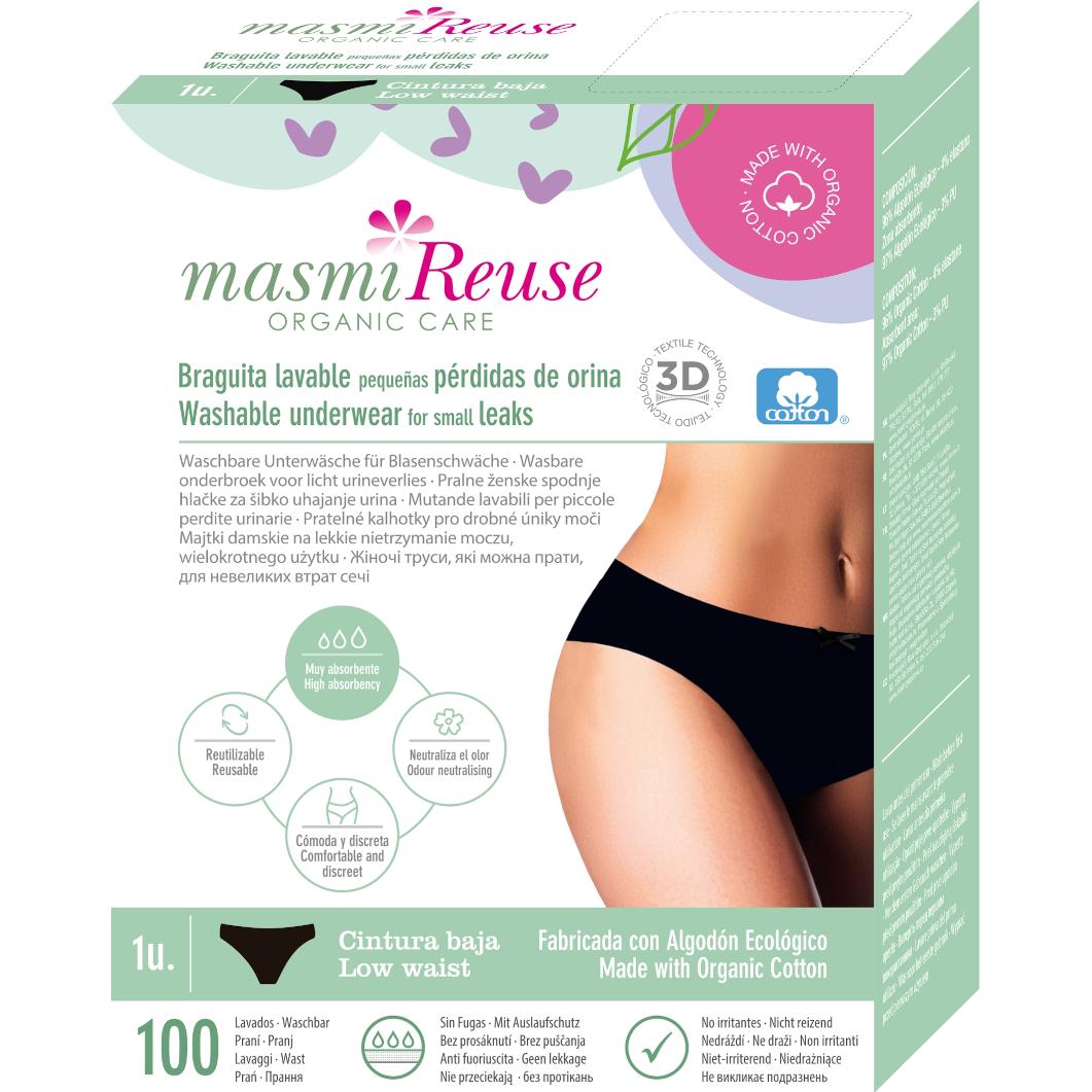 Masmi, Inkontinenzhygiene, Bio Inkontinenz Slip Schwarz Grösse: M - Reuse (M)