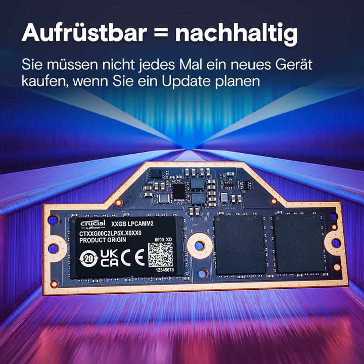Produktbild Crucial LPCAMM2 LPDDR5X 32GB Memory (1 x 32GB, 3750 MHz, LPDDR5X-RAM, LPCAMM2)