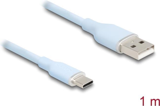 Actual product image Delock 81222 - USB 2.0 cable USB Type-A plug to USB Type-C plug 1 m blue silicone (1 m, USB 2.0)