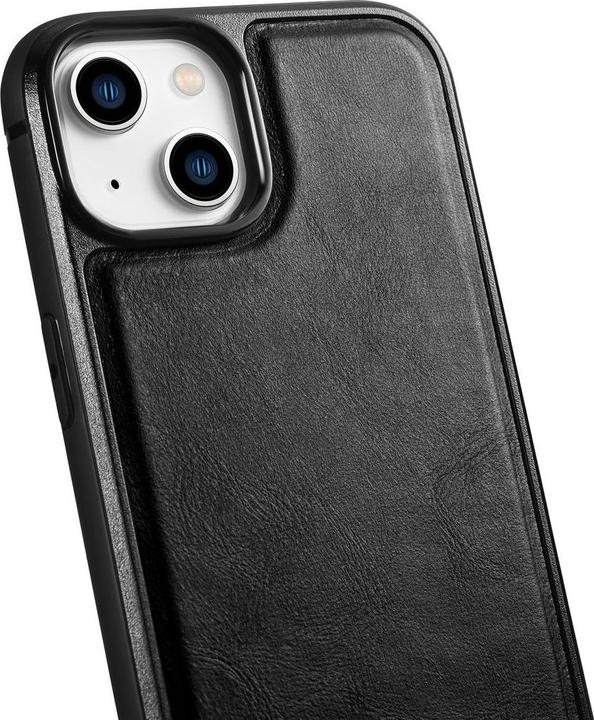 Produktbild iCarer Leather Oil Wax Hülle mit Naturleder bezogen für iPhone 14 Plus schwarz (WMI14220719-BK) (Apple iPhone 14 Plus)
