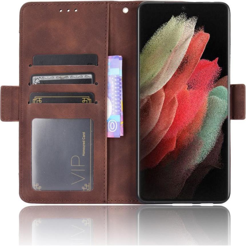Thumbnail - Cover-Discount Galaxy S21 Ultra - Etui mit vielen Kartenfächer braun (Samsung Galaxy S21 Ultra), Smartphone Hülle, Braun