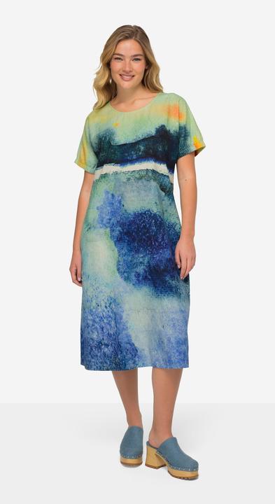 Actual product image Laurasøn A Line Landscape Print Linen Blend Dress Crew Neck Short Sleeve (XXL)